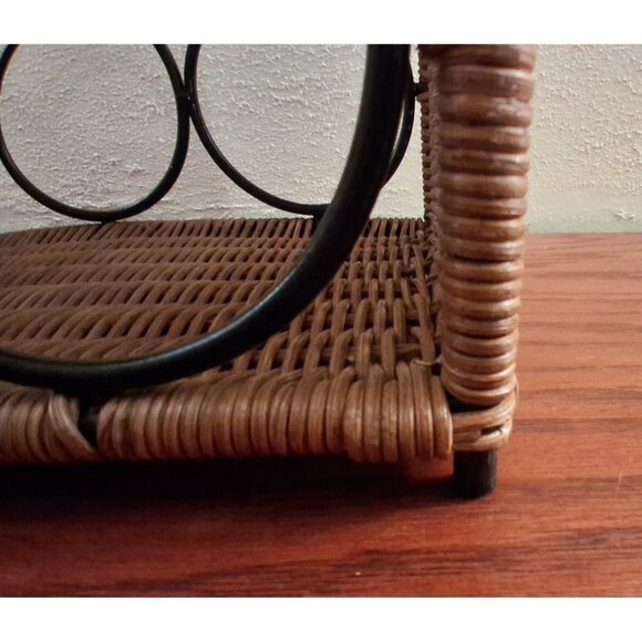 Vintage Natural Wicker Wine Rack Metal 9 Bottle Floor Counter Top Boho Rattan - Picture 5 of 8